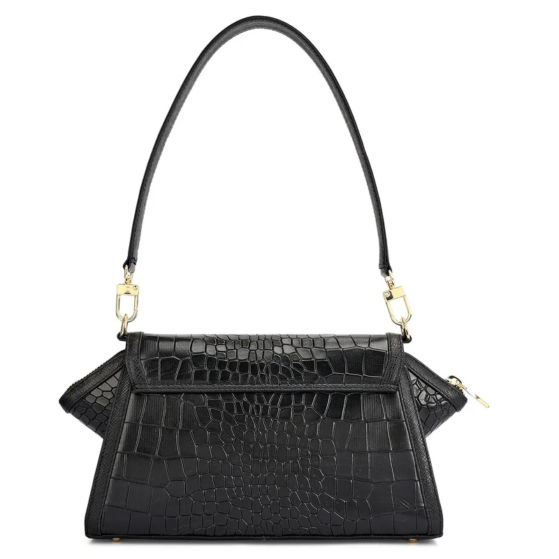 Da Milano Black Small Croco Leather Shoulder Bag - Black for Women | Best Price UAE